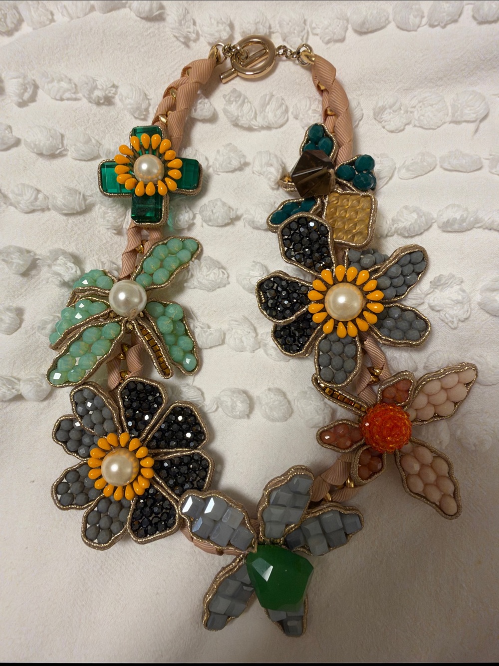 Multicolor Floral Statement Necklace with Pearl Accents